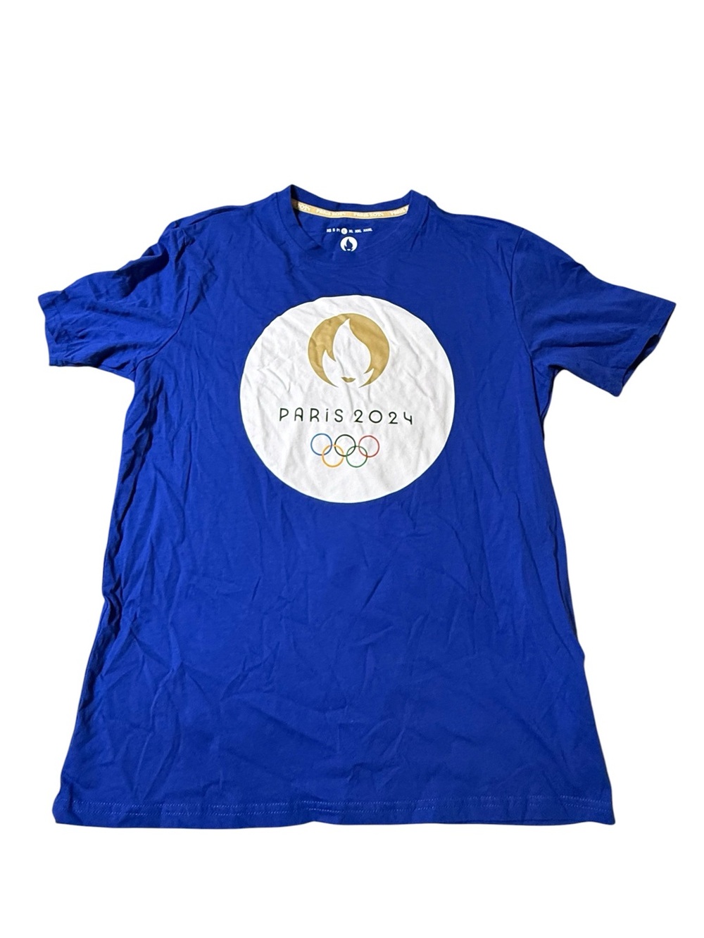Paris 2024 Olympics Official Logo T-Shirt Royal Blue Gold Large Tee